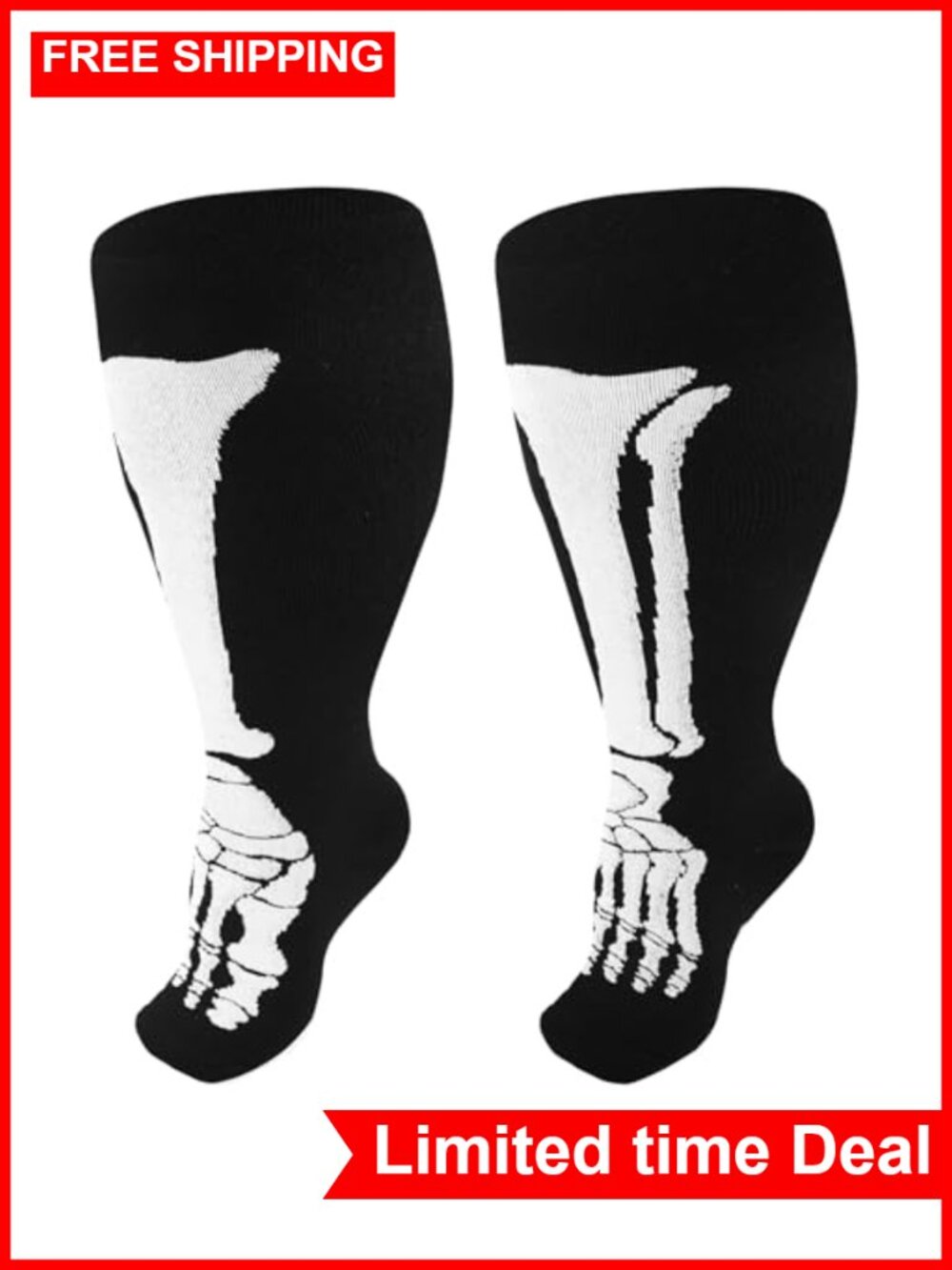 Wide Calf Compression Socks Women Knee High Plus Size Skeleton